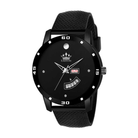 LimeStone LS2804 All Black Mesh Strap Day and Date Functioning Quartz Analog Watch - For Men